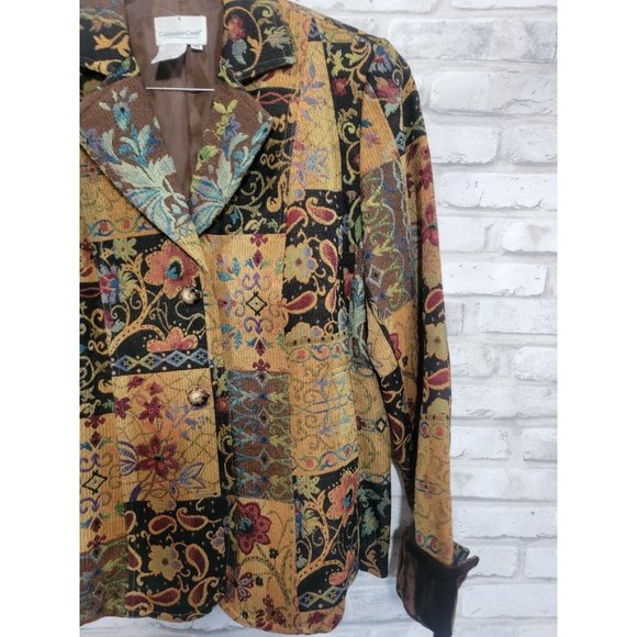 Coldwater Creek PMD Autumn Color Tapestry Brown Velvet Cuff 2 Button Blazer‎ - Picture 9 of 13